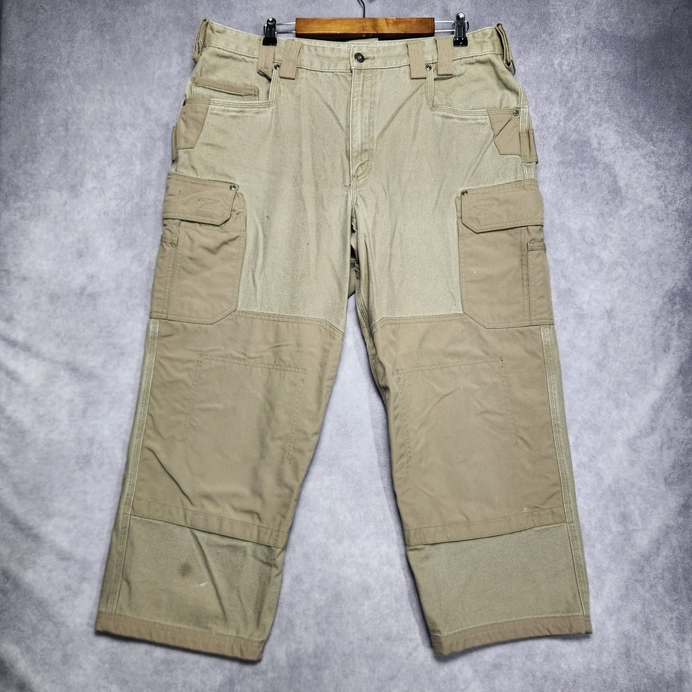Duluth Trading Co Men's Tan Cargo Pants Size 40x28 Loose Fit Cotton Canvas Nylon